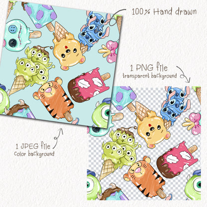 Summer ice cream Seamless Pattern A, instant download PNG , JPEG file - 300 dpi