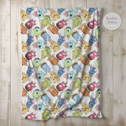 Summer ice cream Seamless Pattern A, instant download PNG , JPEG file - 300 dpi