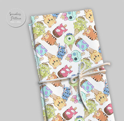 Summer ice cream Seamless Pattern A, instant download PNG , JPEG file - 300 dpi