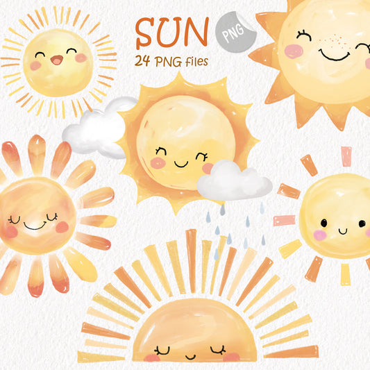 Sun Clipart | hand drawn clipart, PNG files 300 dpi.