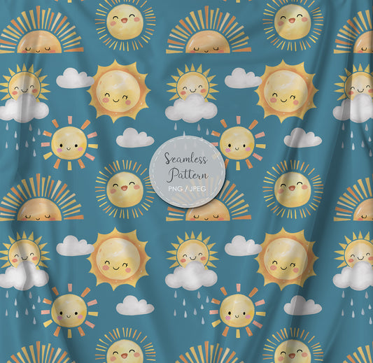 Sun Seamless Pattern, instant download PNG , JPEG  file - 300 dpi