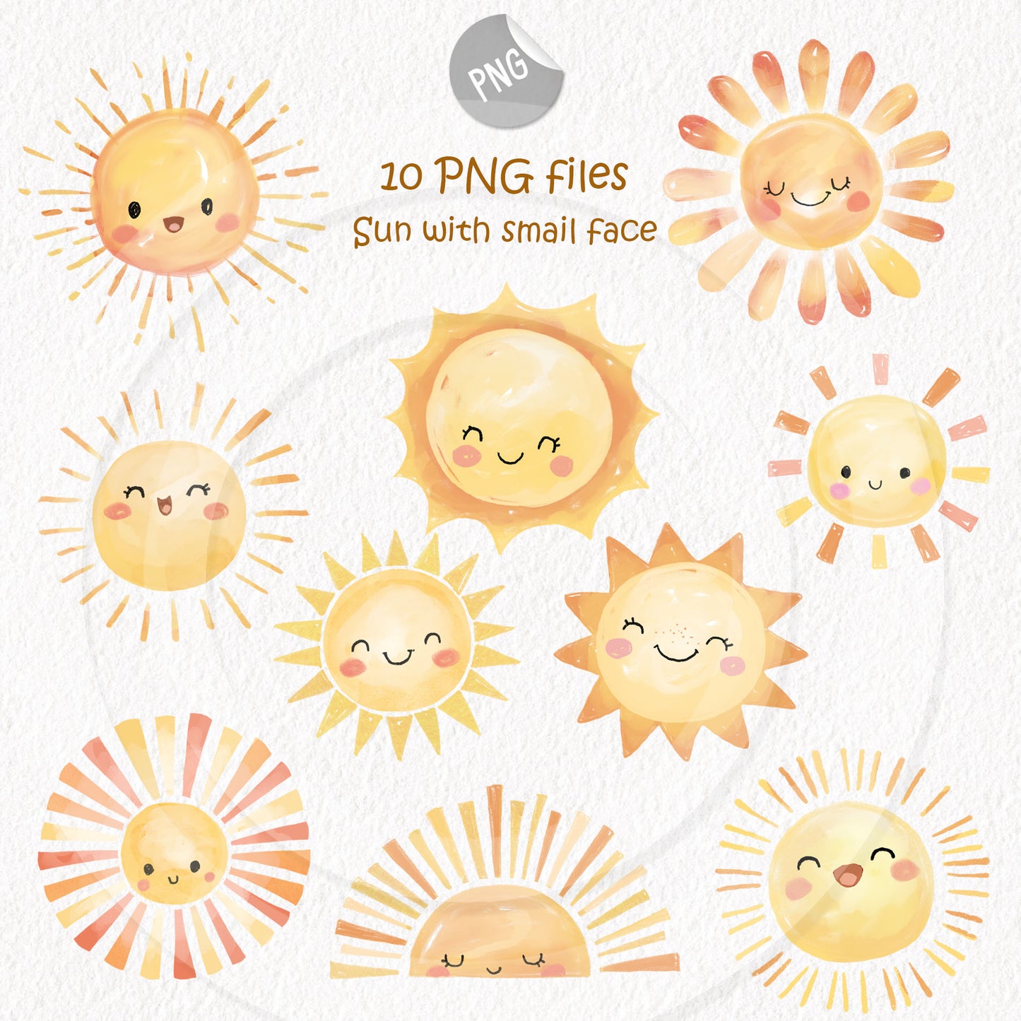 Sun Clipart | hand drawn clipart, PNG files 300 dpi.