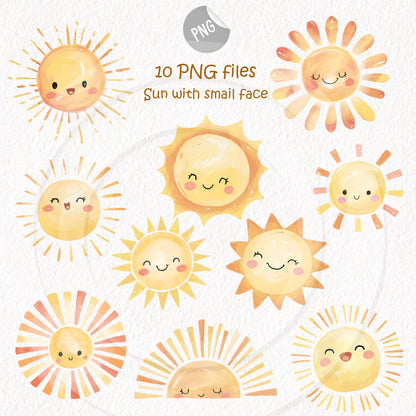Sun Clipart | hand drawn clipart, PNG files 300 dpi.