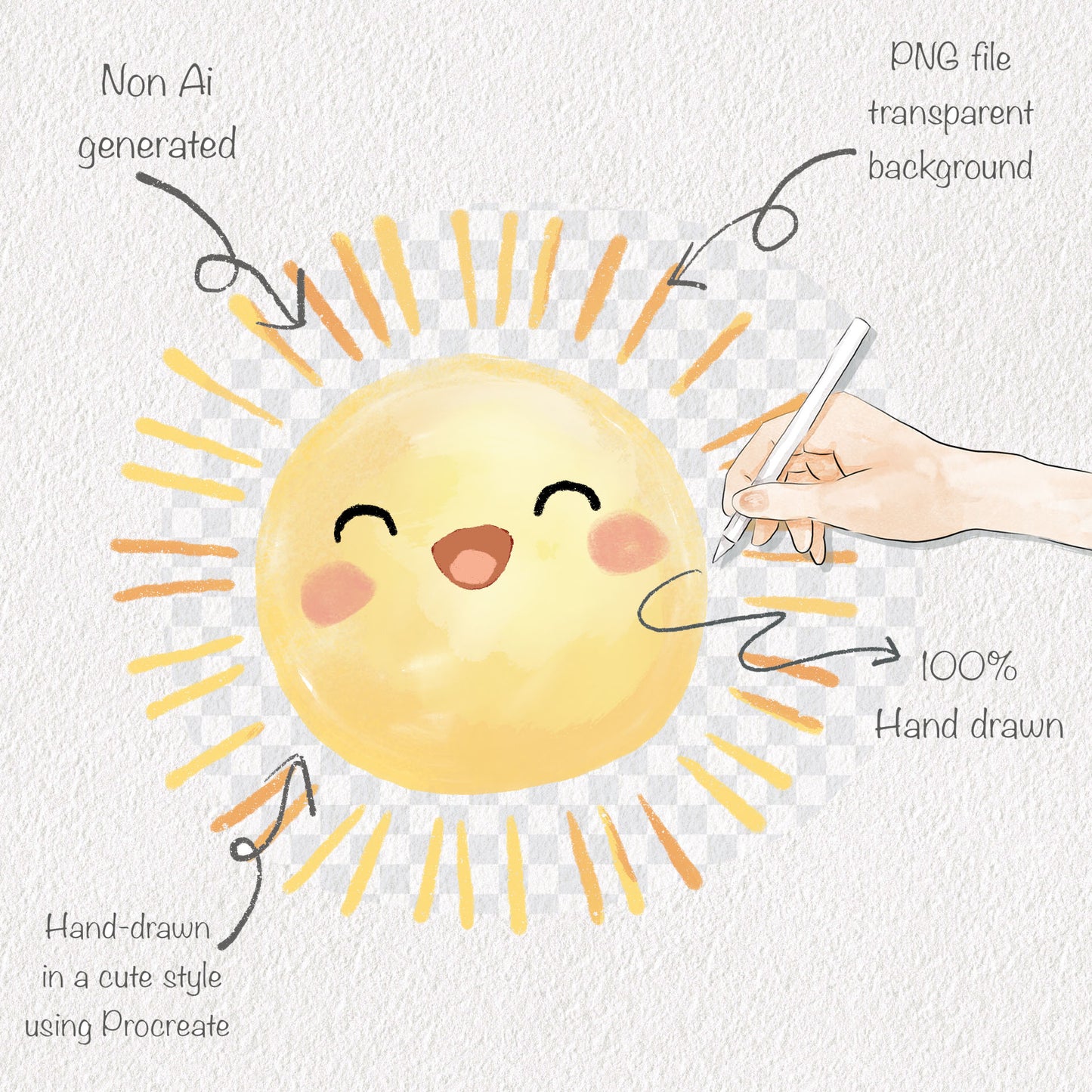 Sun Clipart | hand drawn clipart, PNG files 300 dpi.
