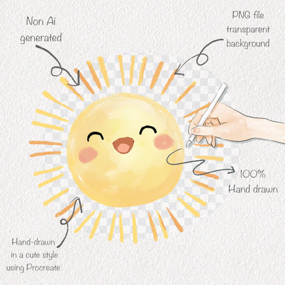 Sun Clipart | hand drawn clipart, PNG files 300 dpi.