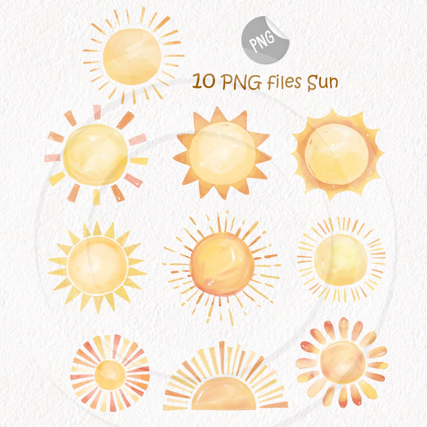 Sun Clipart | hand drawn clipart, PNG files 300 dpi.