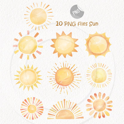 Sun Clipart | hand drawn clipart, PNG files 300 dpi.