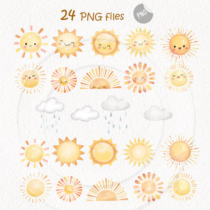 Sun Clipart | hand drawn clipart, PNG files 300 dpi.