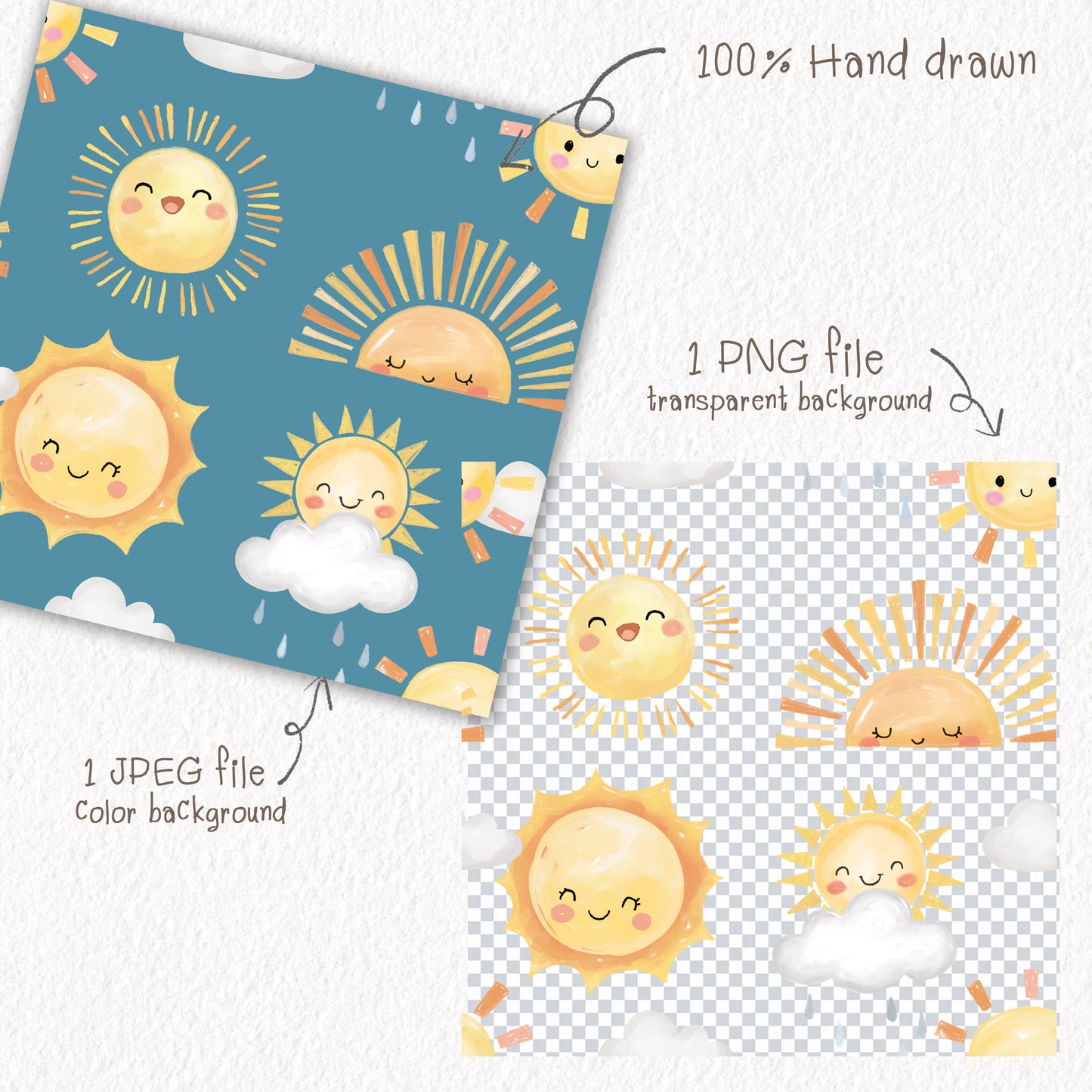 Sun Seamless Pattern, instant download PNG , JPEG  file - 300 dpi