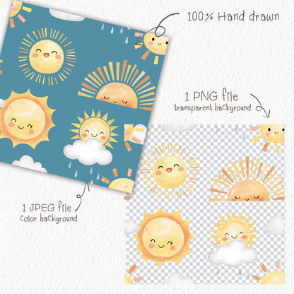 Sun Seamless Pattern, instant download PNG , JPEG  file - 300 dpi