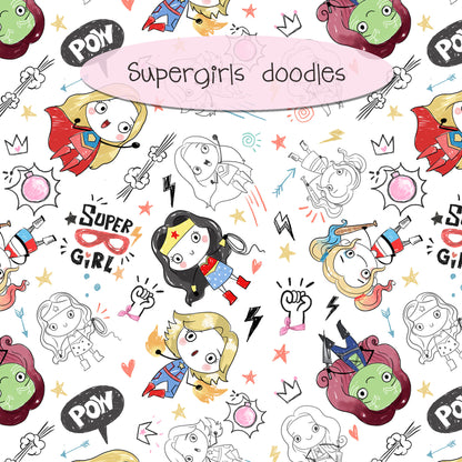 Super girls Hand Drawn ,doodle clipart, Seamless Pattern, instant download PNG file - 300 dpi