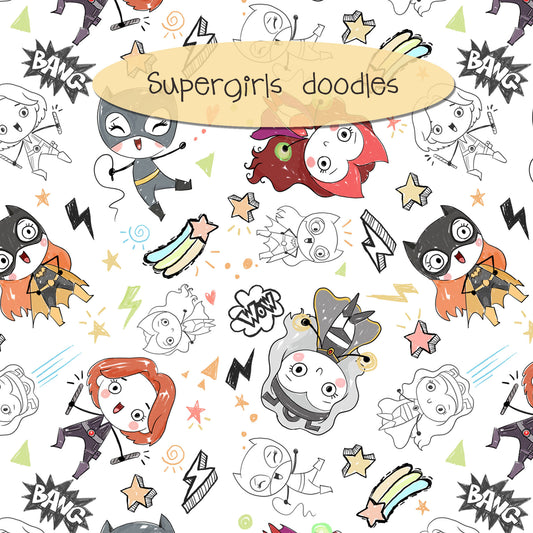 Super girls Hand Drawn ,doodle clipart, Seamless Pattern, instant download PNG file - 300 dpi