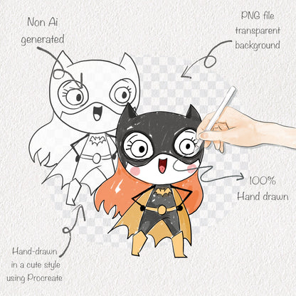 Super girls Hand Drawn ,doodle clipart, Seamless Pattern, instant download PNG file - 300 dpi