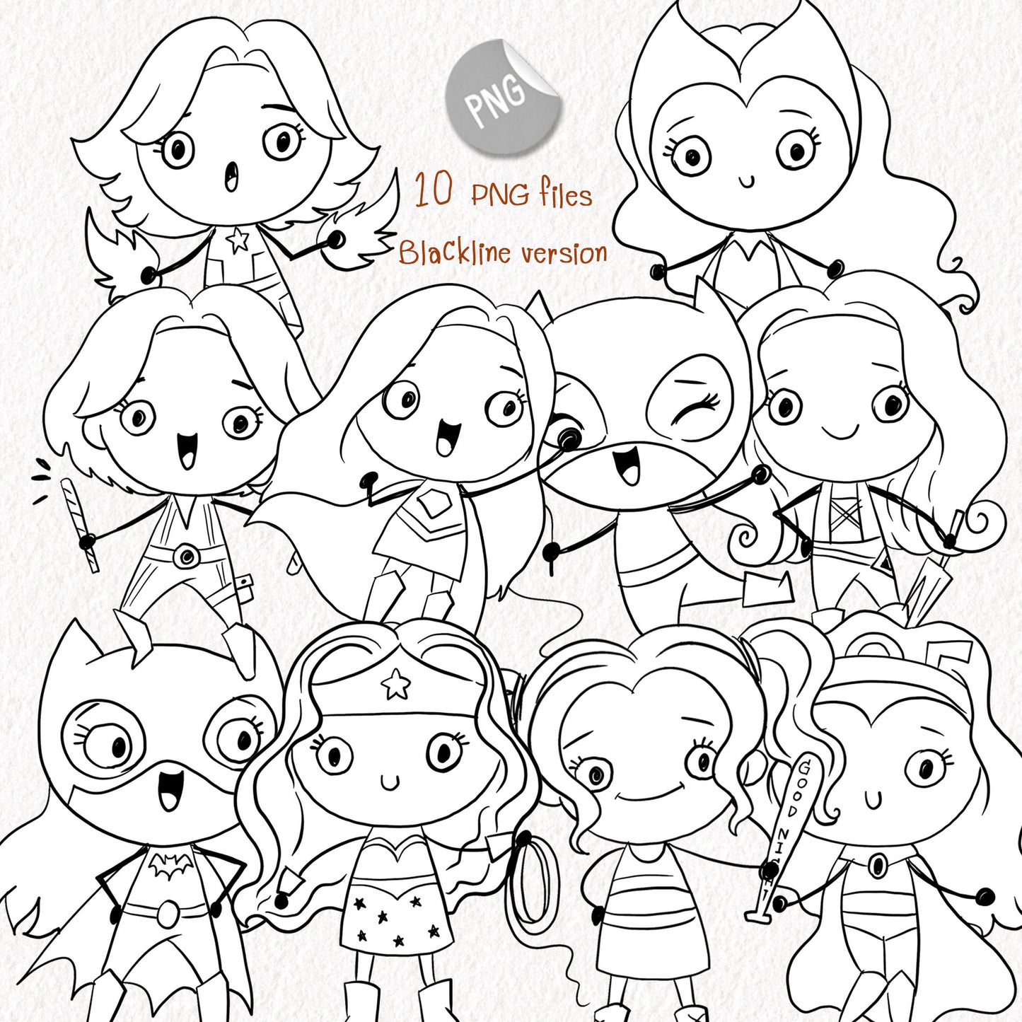 Super girls Hand Drawn ,doodle clipart, Seamless Pattern, instant download PNG file - 300 dpi