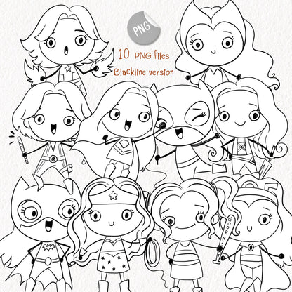 Super girls Hand Drawn ,doodle clipart, Seamless Pattern, instant download PNG file - 300 dpi