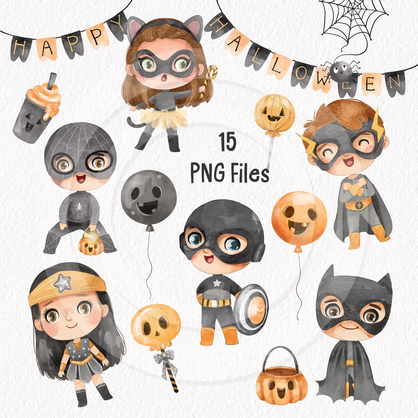 Halloween Superhero kids clipart PNG files instant download PNG file - 300 dpi.