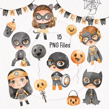 Halloween Superhero kids clipart PNG files instant download PNG file - 300 dpi.