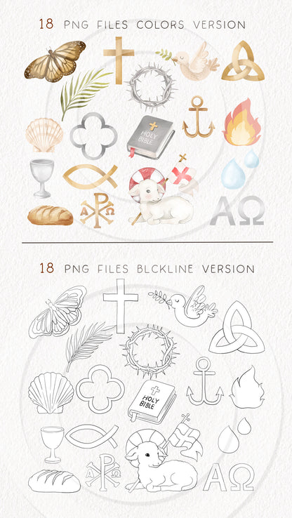 Christian Symbols Clipart PNG files 300 dpi. Religion, Bible stories Clipart PNG files