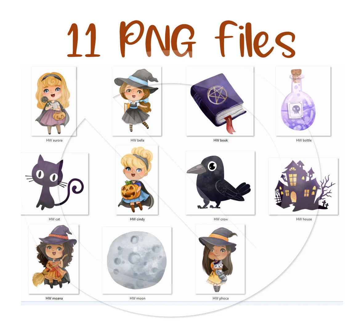 Cute Halloween Girls clipart set3 instand download PNG file - 300 dpi