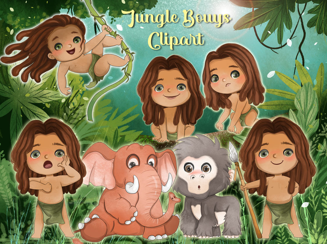 Jungle boys inspiration clipart PNG files instant download PNG file - 300 dpi.