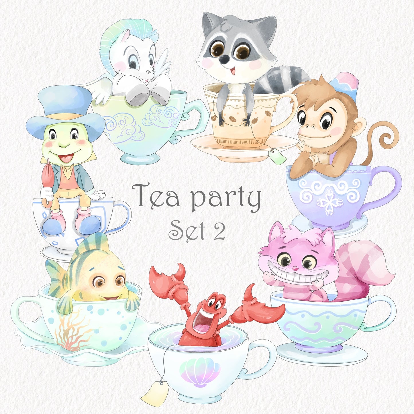 Cute Animals in cup set 2 clipart PNG files