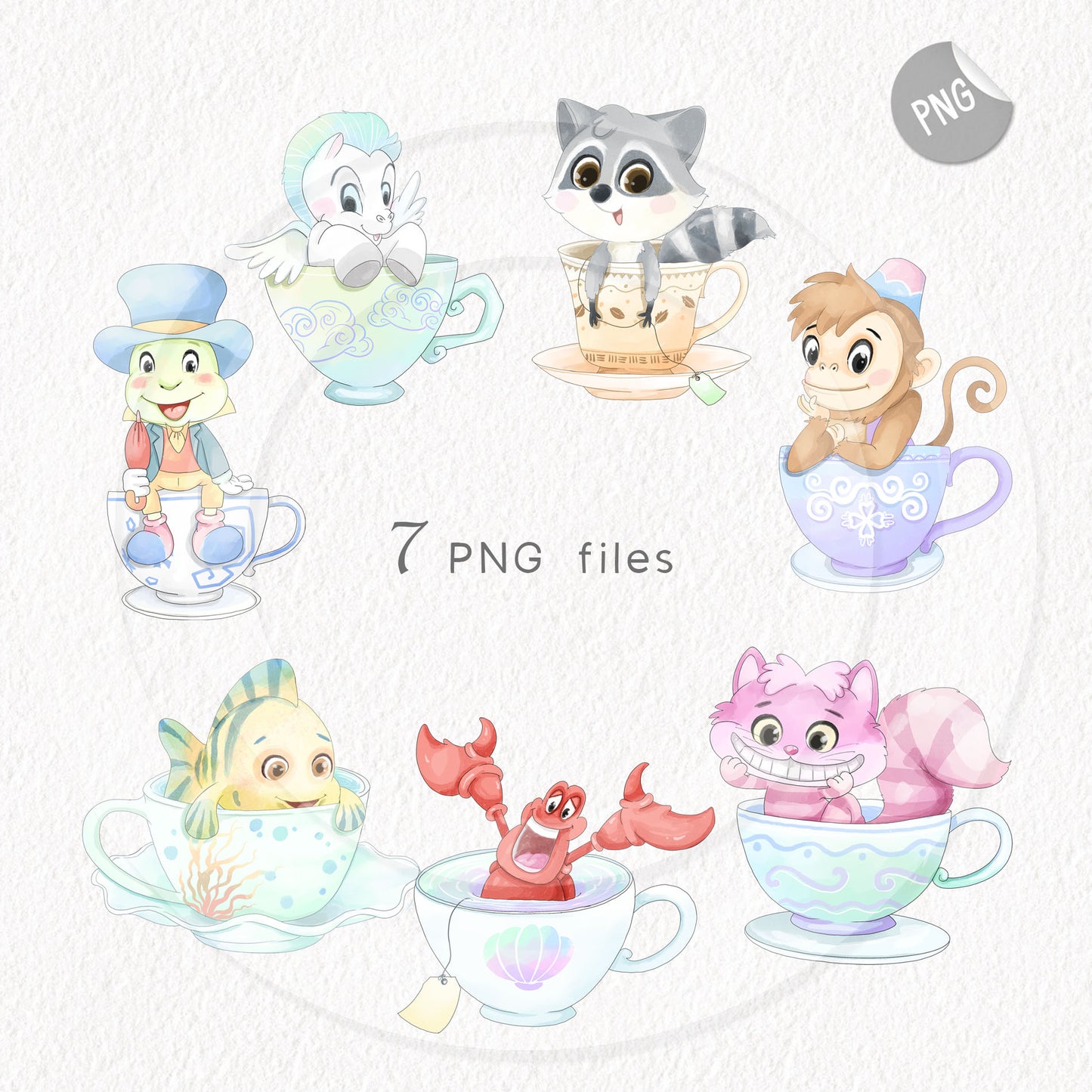 Cute Animals in cup set 2 clipart PNG files