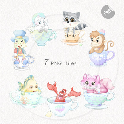 Cute Animals in cup set 2 clipart PNG files
