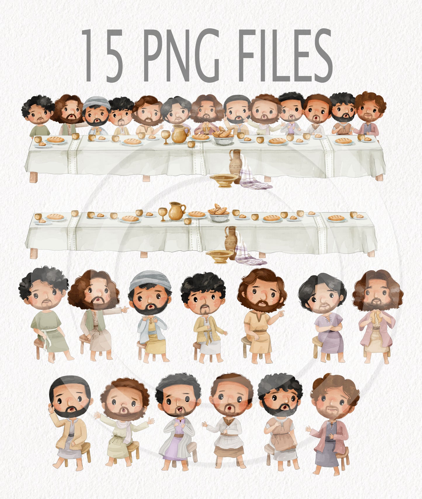 The last supper Clipart, Bible Characters Clipart PNG files 300 dpi.