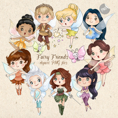 fairies friends clipart instant download PNG file - 300 dpi