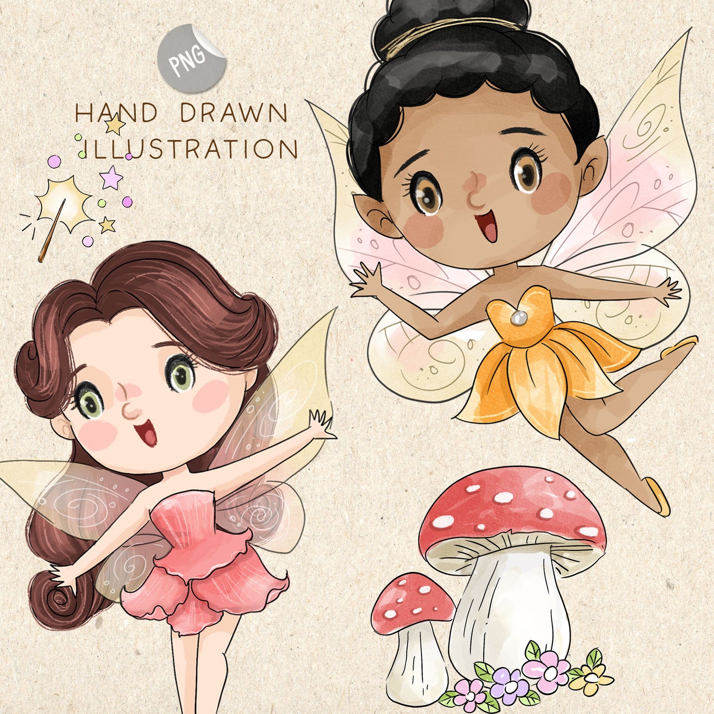 fairies friends clipart instant download PNG file - 300 dpi