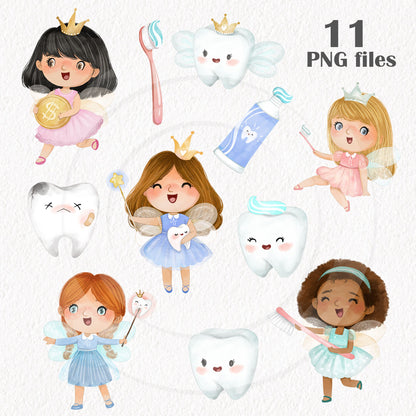 Cute Tooth fairy clipart instant download PNG file - 300 dpi