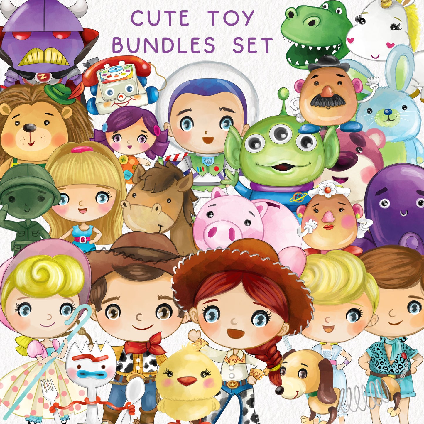 Cute toys clipart inspirations BUNDLE set, PNG files.