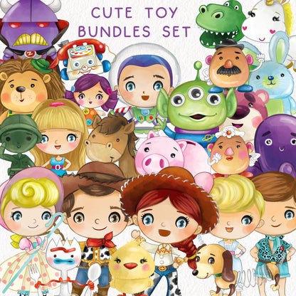Cute toys clipart inspirations BUNDLE set, PNG files.