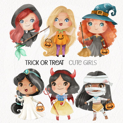 Trick or treat girl , Halloween girls clipart PNG files instant download PNG file - 300 dpi.