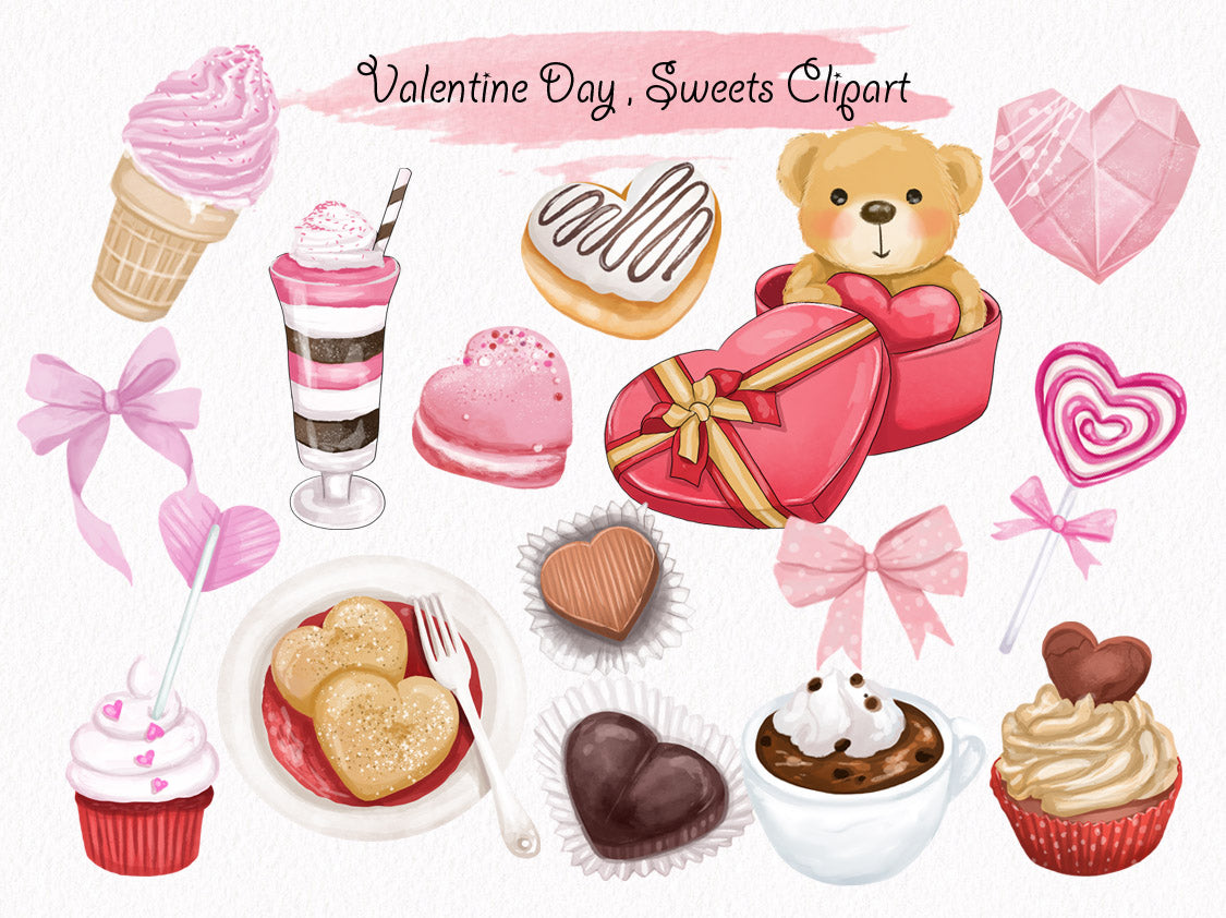 Valentine Day Clipart, Valentines Day Sweets Clipart instant download PNG file - 300 dpi