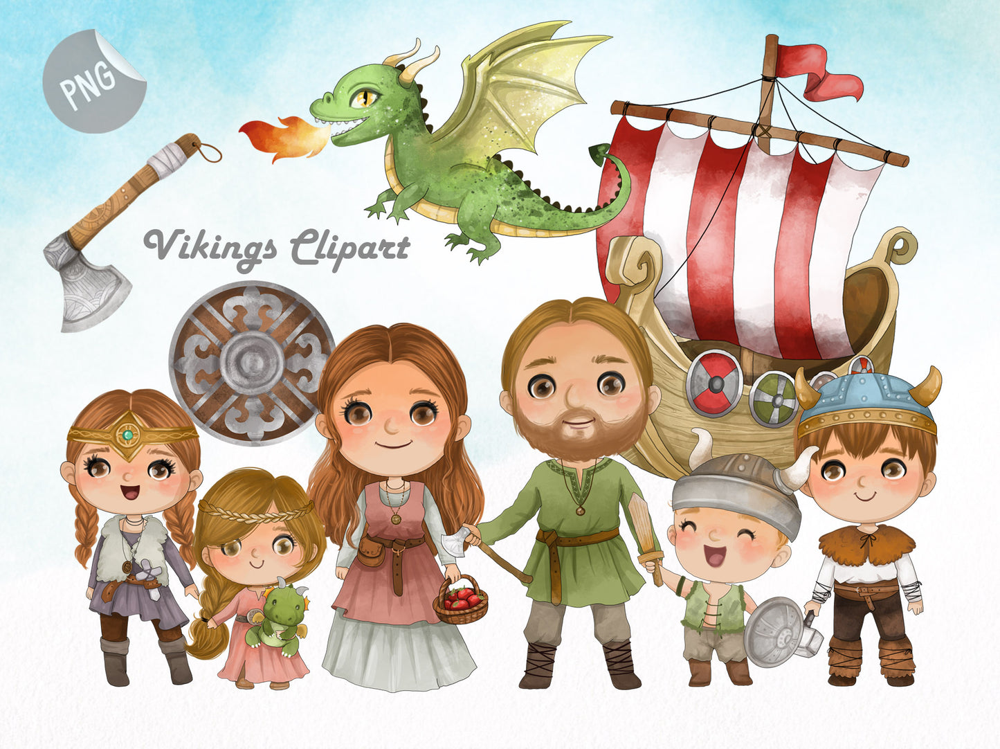 Vinking family clipart instant download PNG file - 300 dpi