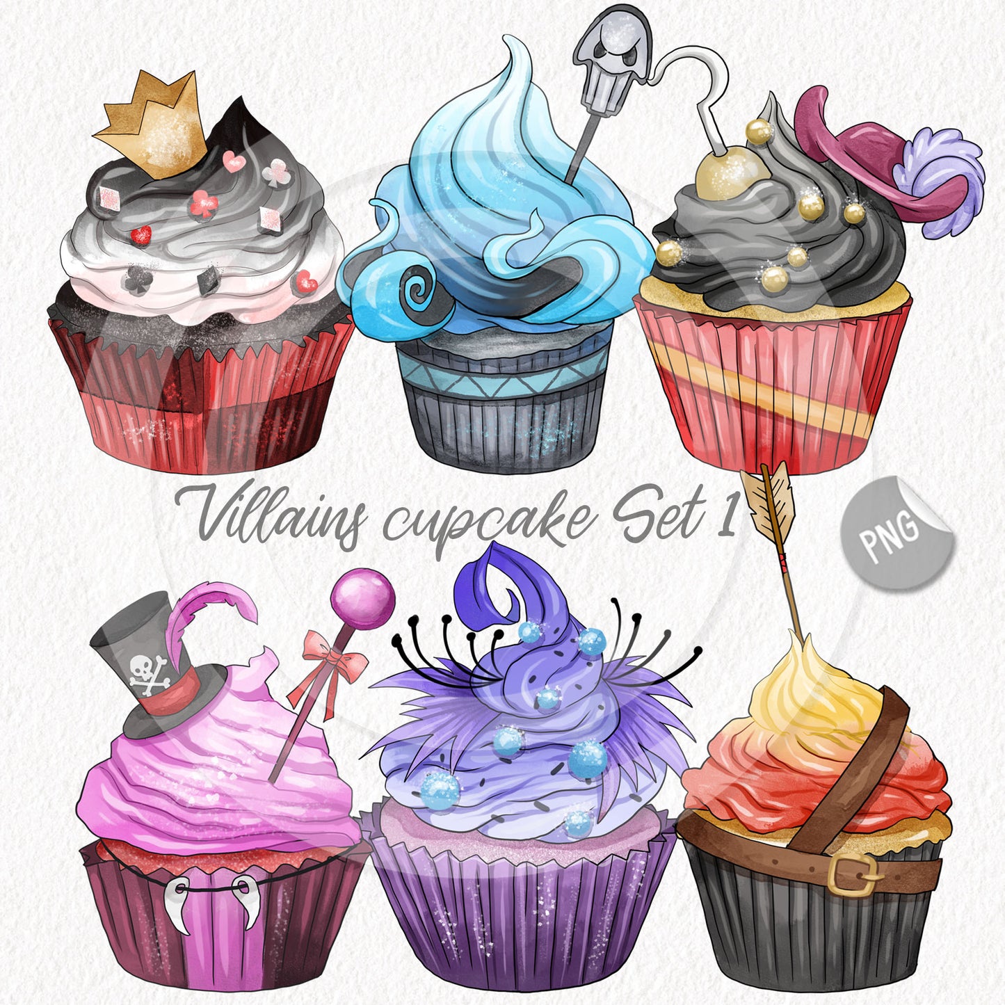 Villains cupcake, Halloween Clipart Set 1, PNG file - 300 dpi