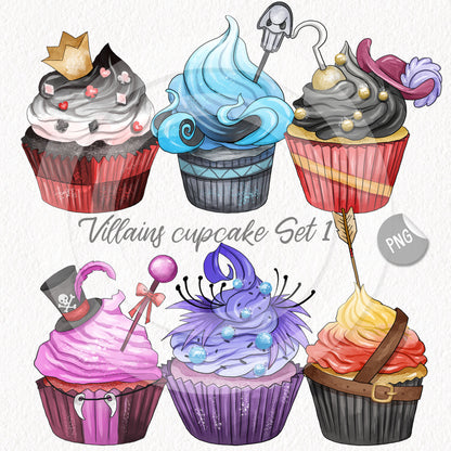 Villains cupcake, Halloween Clipart Set 1, PNG file - 300 dpi