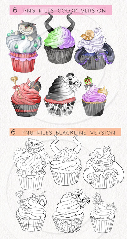 Villains cupcake, Halloween Clipart Set 2, PNG file - 300 dpi