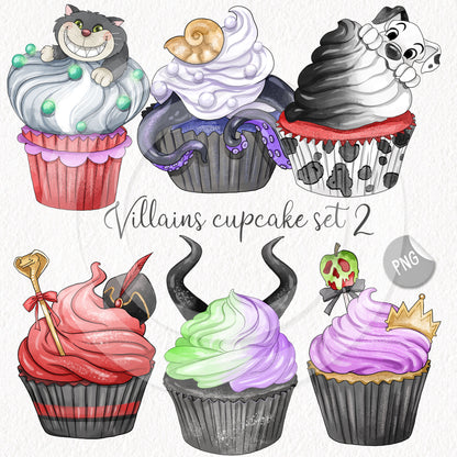 Villains cupcake, Halloween Clipart Set 2, PNG file - 300 dpi