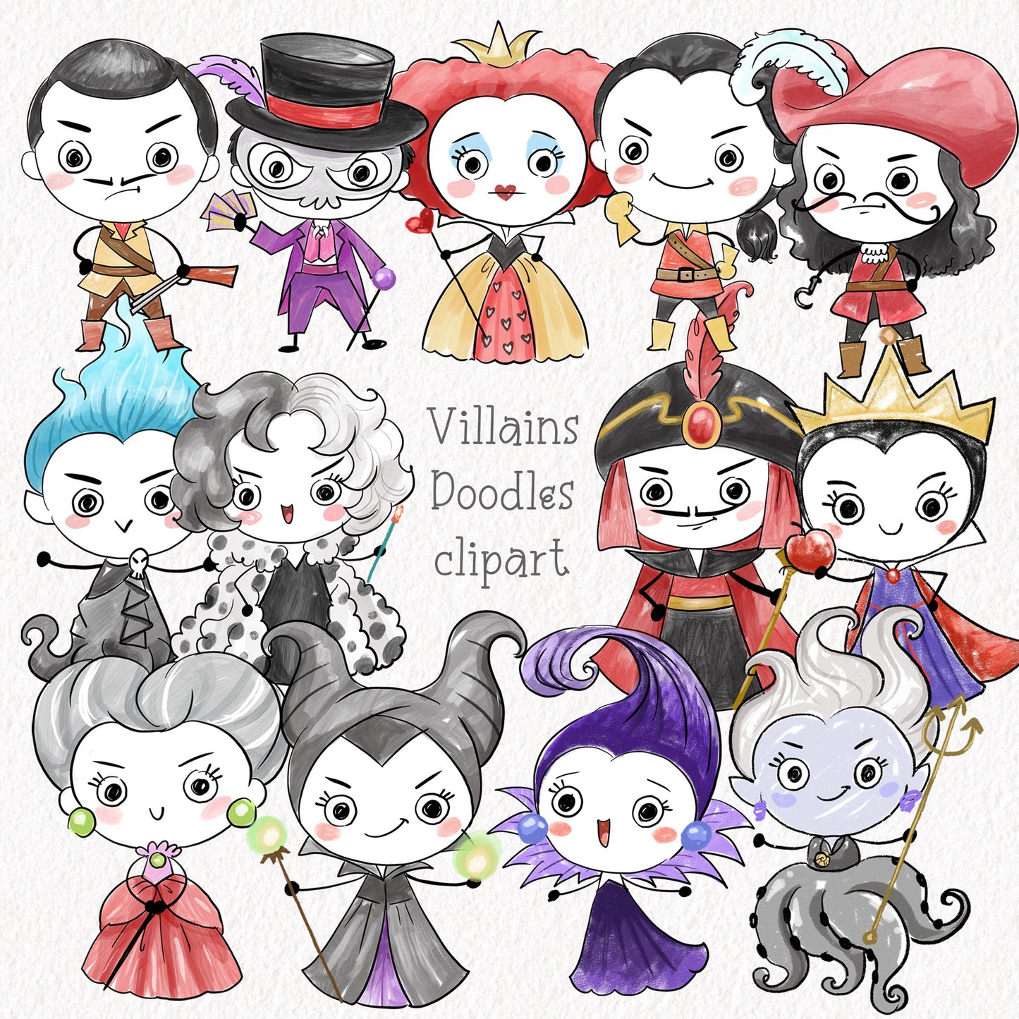 Villains doodles ClipArt, Hand drawn villains instant download PNG file - 300 dpi