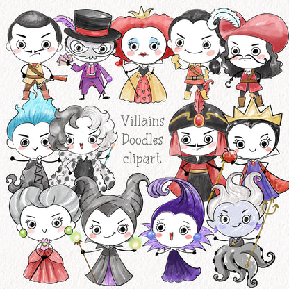 Villains doodles ClipArt, Hand drawn villains instant download PNG file - 300 dpi