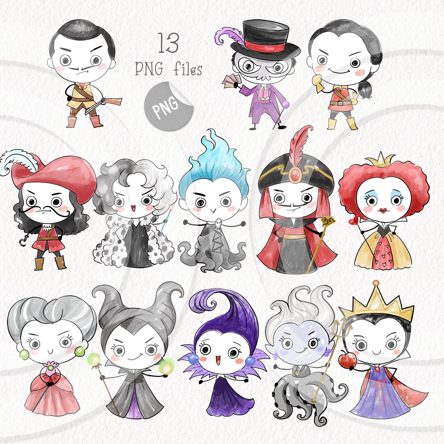 Villains doodles ClipArt, Hand drawn villains instant download PNG file - 300 dpi