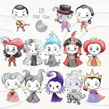 Villains doodles ClipArt, Hand drawn villains instant download PNG file - 300 dpi