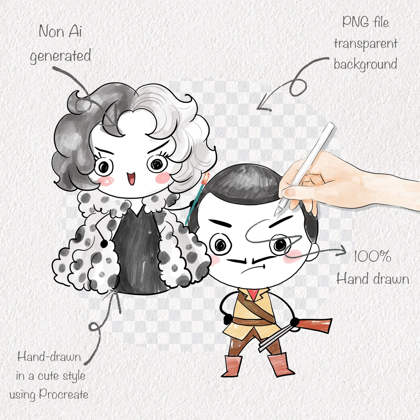 Villains doodles ClipArt, Hand drawn villains instant download PNG file - 300 dpi