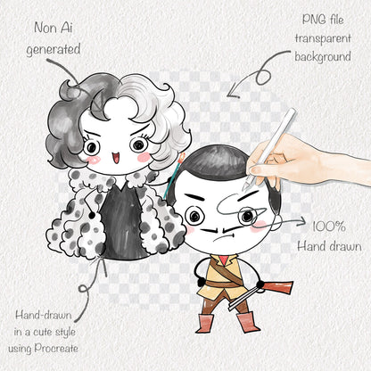 Villains doodles ClipArt, Hand drawn villains instant download PNG file - 300 dpi