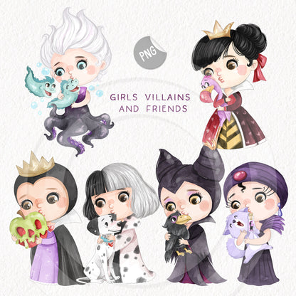 girls Villains and friends ClipArt instant download PNG file - 300 dpi