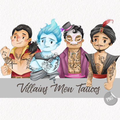 Tattoo villains men clipart set1 instant download PNG file - 300 dpi