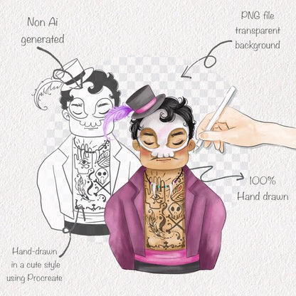 Tattoo villains men clipart set1 instant download PNG file - 300 dpi