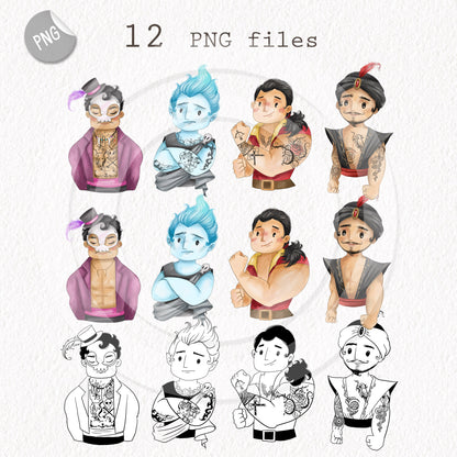 Tattoo villains men clipart set1 instant download PNG file - 300 dpi